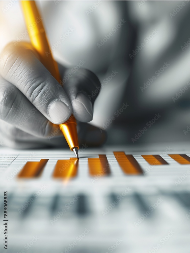 Poster a financial advisor highlighting key points on a bar graph with a marker, leaving plenty of space fo