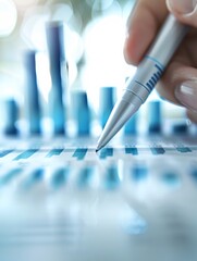 A financial advisor highlighting key points on a bar graph with a marker, leaving plenty of space for copy or design elements.