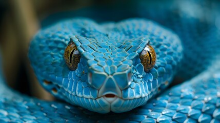 Closeup of a blue viper snake face