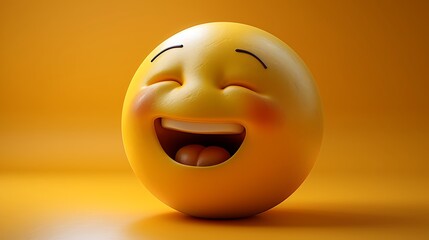 3D emoji face in yellow, laughing heartily with closed eyes, capturing a moment of pure joy and amusement.