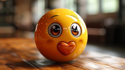 3D emoji face in yellow, showcasing a loving expression with heart-shaped eyes, radiating affection.