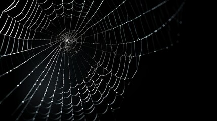 Spooky cobweb and creepy spiders on dark black background for a chilling halloween atmosphere