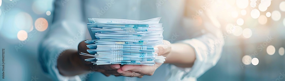 Aufkleber the hands of a financial advisor holding a stack of financial documents, with a wealth management ch