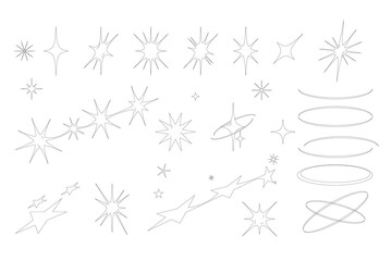 Obraz premium Y2k star sparkle bling abstract shapes. Simple minimal geometric signs in retro 2000s style.