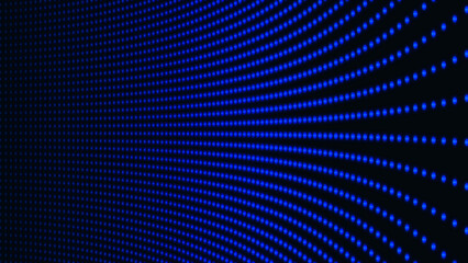 Obraz premium Blue light bulbs on a black background. Blue dot display. LED panel. Halogen flashing lights. Stage consecration. A flash of spotlights at a disco. Blue pixel digital computer screen. blue garland 4k