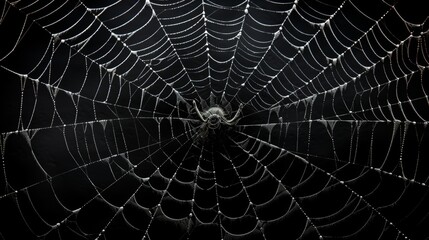 Obraz premium Eerie halloween spider web on dark black background for spooky ambiance and scary decor