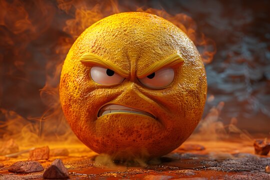 An angry yellow emoji face in 3D, with furrowed brows and flushed cheeks, showing intense frustration.