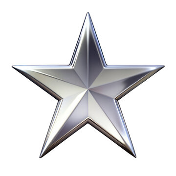 Sleek and silver shiny star isolated on transparent background