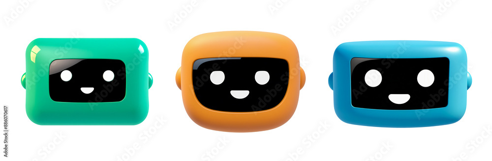 Poster 3d minimal chatbot icon set. isolated objects. technology concept