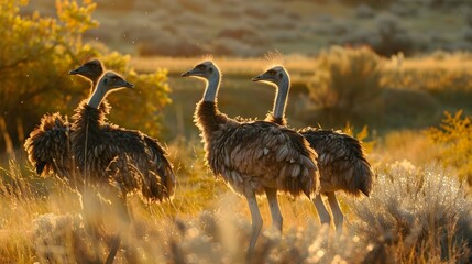 Group of Emu birds in the wild