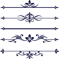 Dividers thin line elements set. Border underline for text page, book, invitation, wedding card, certificate