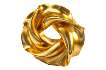 3D realistic golden metal shape isolated on transparent background