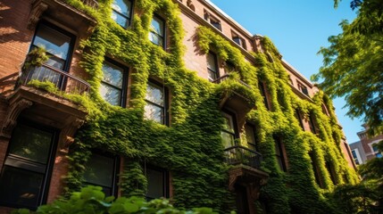 Brick Building Covered in Greenery
