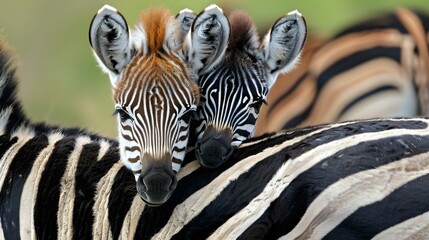 Zebra foal resting its head on the back
