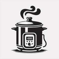 Electric pan Pressure Cooker silhouette vector on a white background