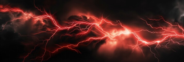 Lightning and thunder in the dark sky, red lightning, black background