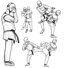 drawing vector set of taekwondo