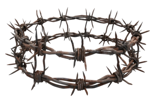 A crown made of barbed wire isolated on transparent background
