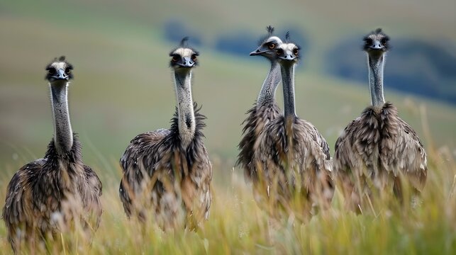 Group of Emu birds in the wild