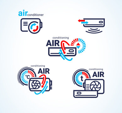 Set logo icons. Air conditioner. Split system conditioning. Vector illustration