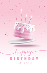 Template Happy Birthday celebration typography design with 3d birthday cake for greeting card, poster or banner. Vector illustration