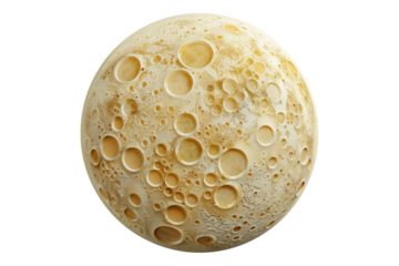 A intricately cratered circular moon isolated on transparent background