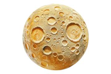 A intricately cratered circular moon isolated on transparent background