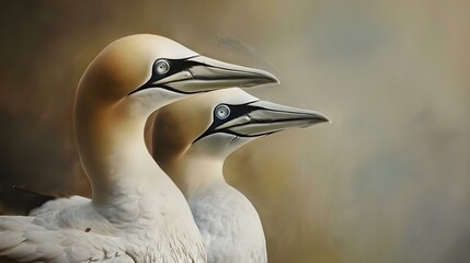 Close-up of two Northern Gannets