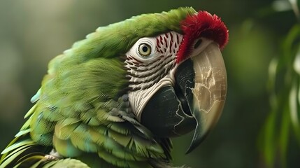 Fototapeta premium Close-up of a wild green macaw parrot head