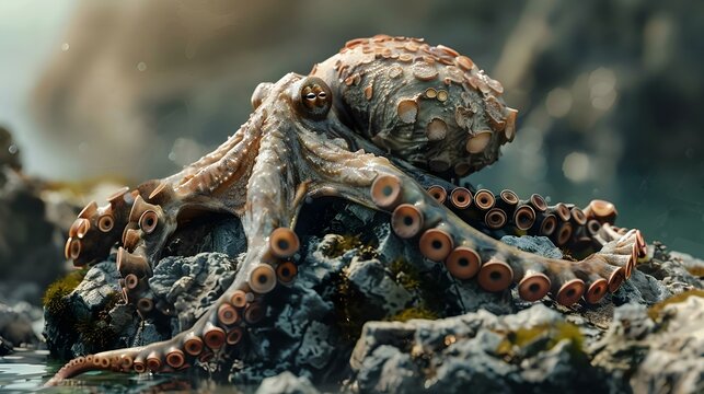 Generative AI illustration of detailed octopus shot - Powered by Adobe