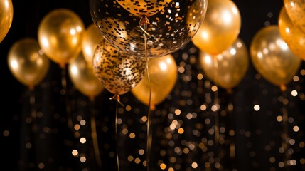 Elegant golden 40th birthday celebration with helium balloons at a special event