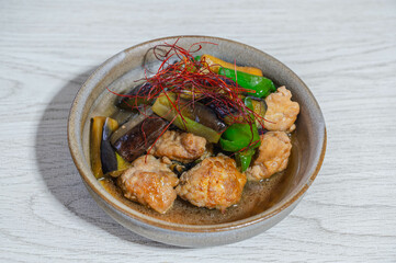夏野菜と肉団子の煮物