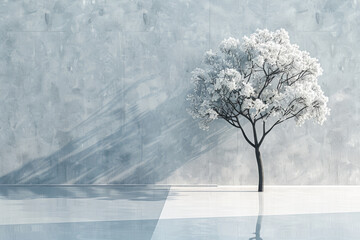 A tree by the white wall