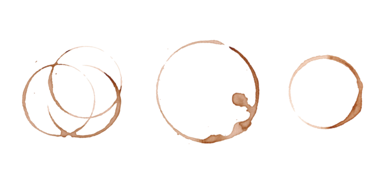 A set of round coffee spots, splashes from a cup on a white background, hand-drawn, watercolor illustration. Elements for design, menu design, tablecloths. The trace is dirty from the drink  - Powered by Adobe