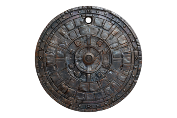 A round manhole cover isolated on transparent background