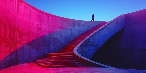 a person walking on a concrete staircase