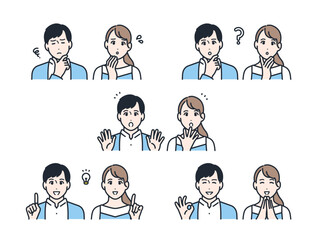 若い夫婦 アイコン 表情 セット 素材