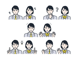 学生 中学生 高校生 アイコン 表情 セット 素材