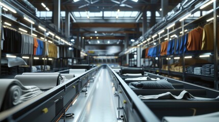 Rolls of fabric smoothly pass through an automated textile production line in a modern factory setting.