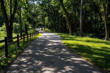 Obraz premium Scenic view of a fitness trail with a group exercising