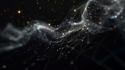 abstract visualization of interconnected glowing nodes and lines forming a dynamic network structure against a dark background