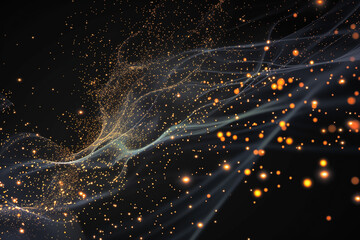 abstract visualization of interconnected glowing nodes and lines forming a dynamic network structure against a dark background