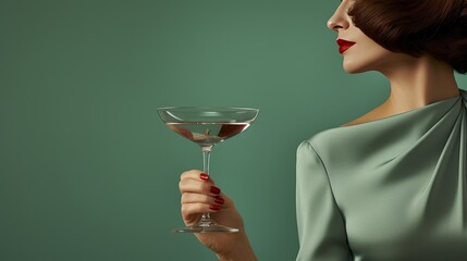 Retro female hand holding cocktail in 1960s and 70s style, vintage isolated on plain background © sorin