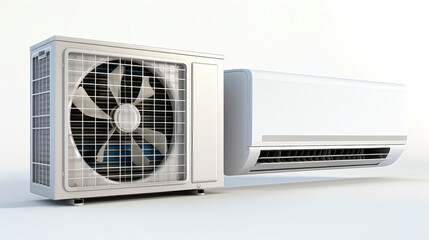 Fototapeta premium An air conditioner unit with a visible fan and a sleek design, ready to cool a room on a hot day