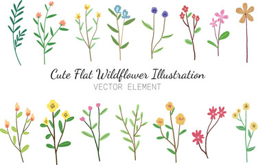 Cute Trendy Wildflower Vector Element Illustration Hand Drawn Collection
