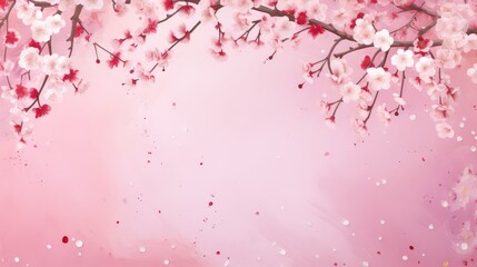 Frame of Sprigs Sakura Cherry Blossoms on pink background.Holiday Concept of spring, 8 march, mother day, april, may, Persian new year.
