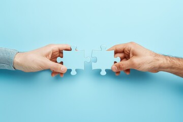 A minimalistic image of hands connecting puzzle pieces.