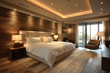 Hotel Room With Modern Minimalist: Clean lines, neutral colors, and uncluttered space with sleek furniture