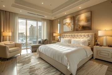 Hotel Room With Modern Minimalist: Clean lines, neutral colors, and uncluttered space with sleek furniture