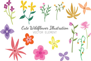 Cute Wildflowers Vector Element Illustration Hand Drawn Collection
